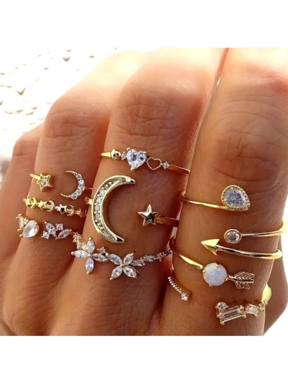 5/$20!! 9pcs/set Open Goldwn Rings with Rhinestones